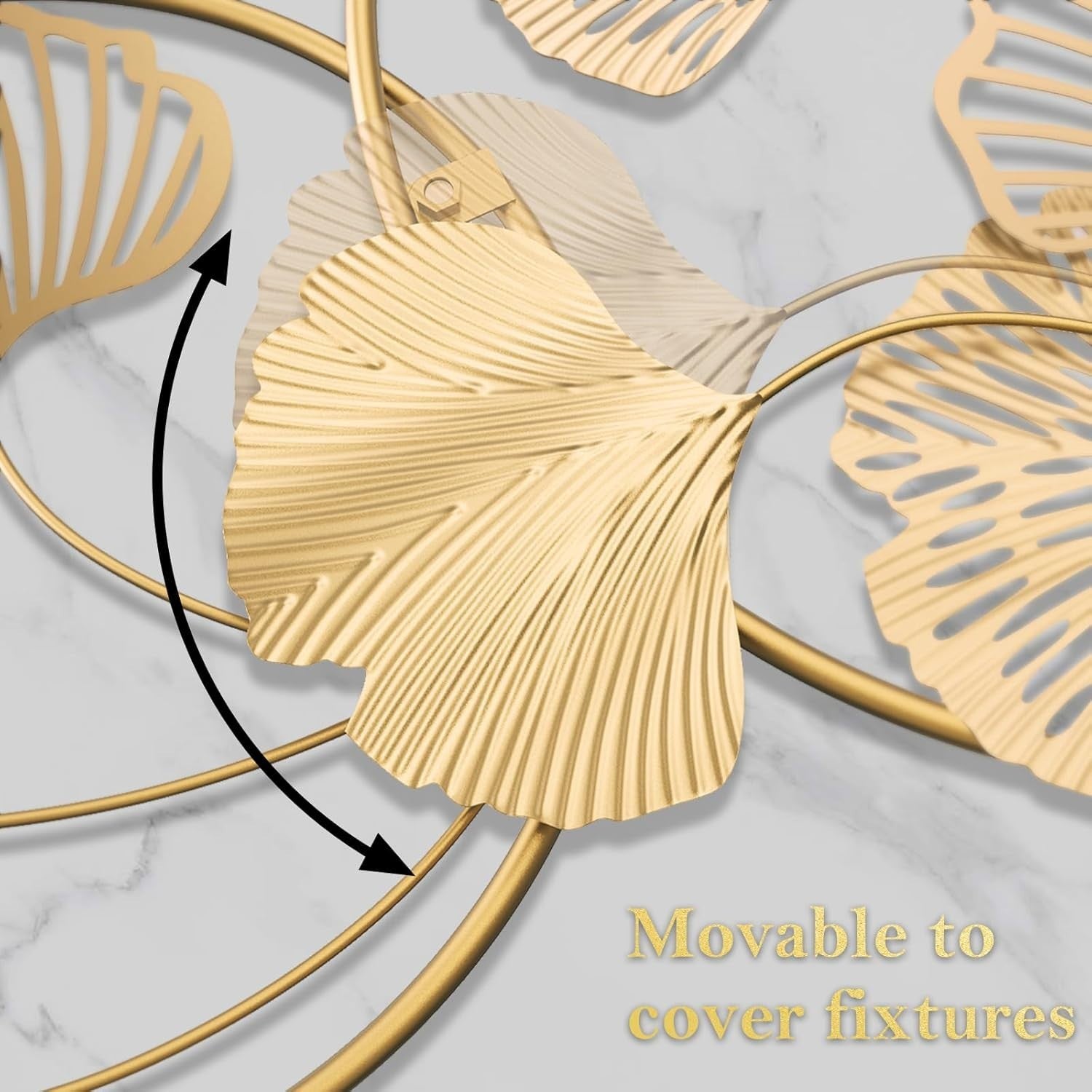 Gold Ginkgo Leaf Metal Wall Art Large Luxury Decor 128x43cm