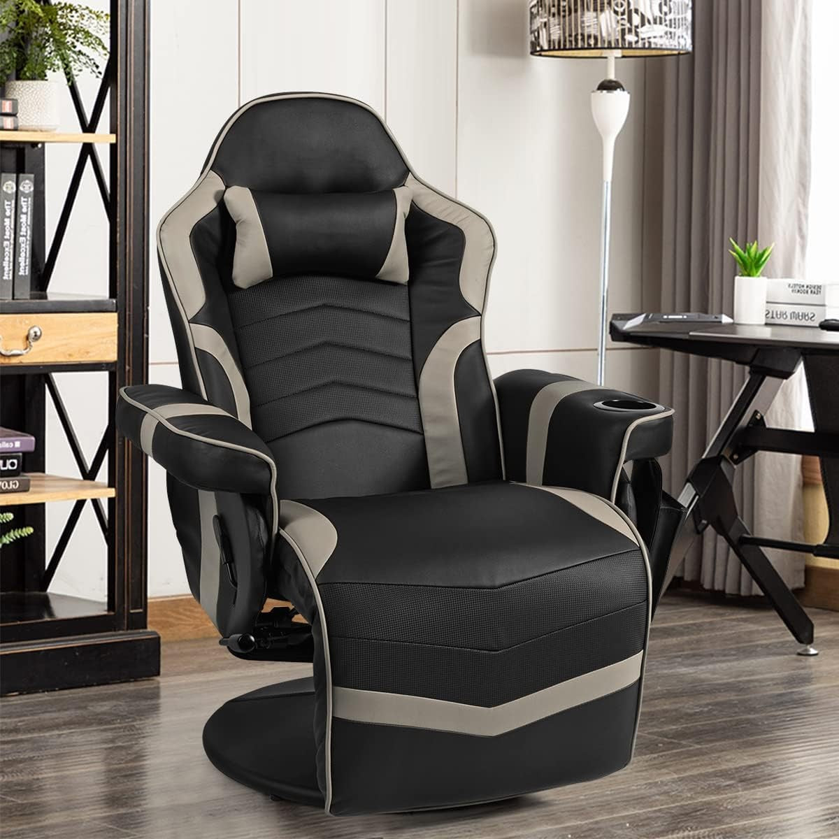 Massage Gaming Chair Recliner Footrest Cup Holder PU Leather