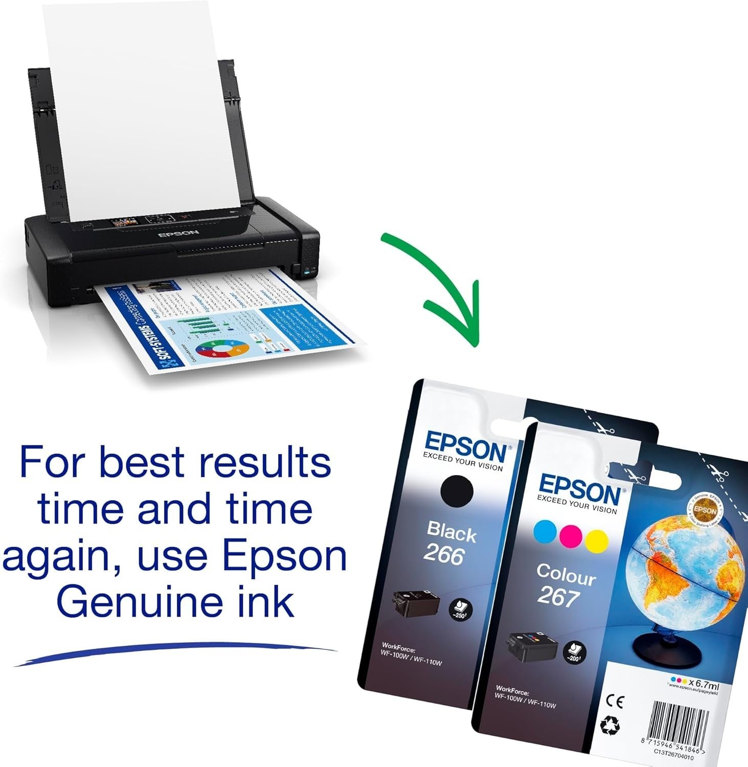 WorkForce WF-110W Portable A4 Wireless Inkjet Printer with Battery