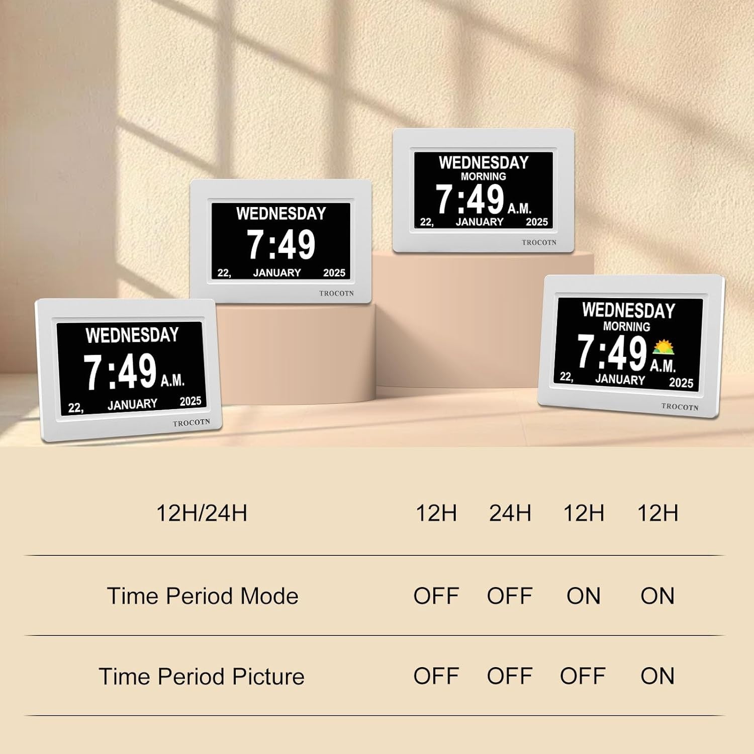 7” Dementia Digital Clock Large Day Display Auto Dimming Elderly
