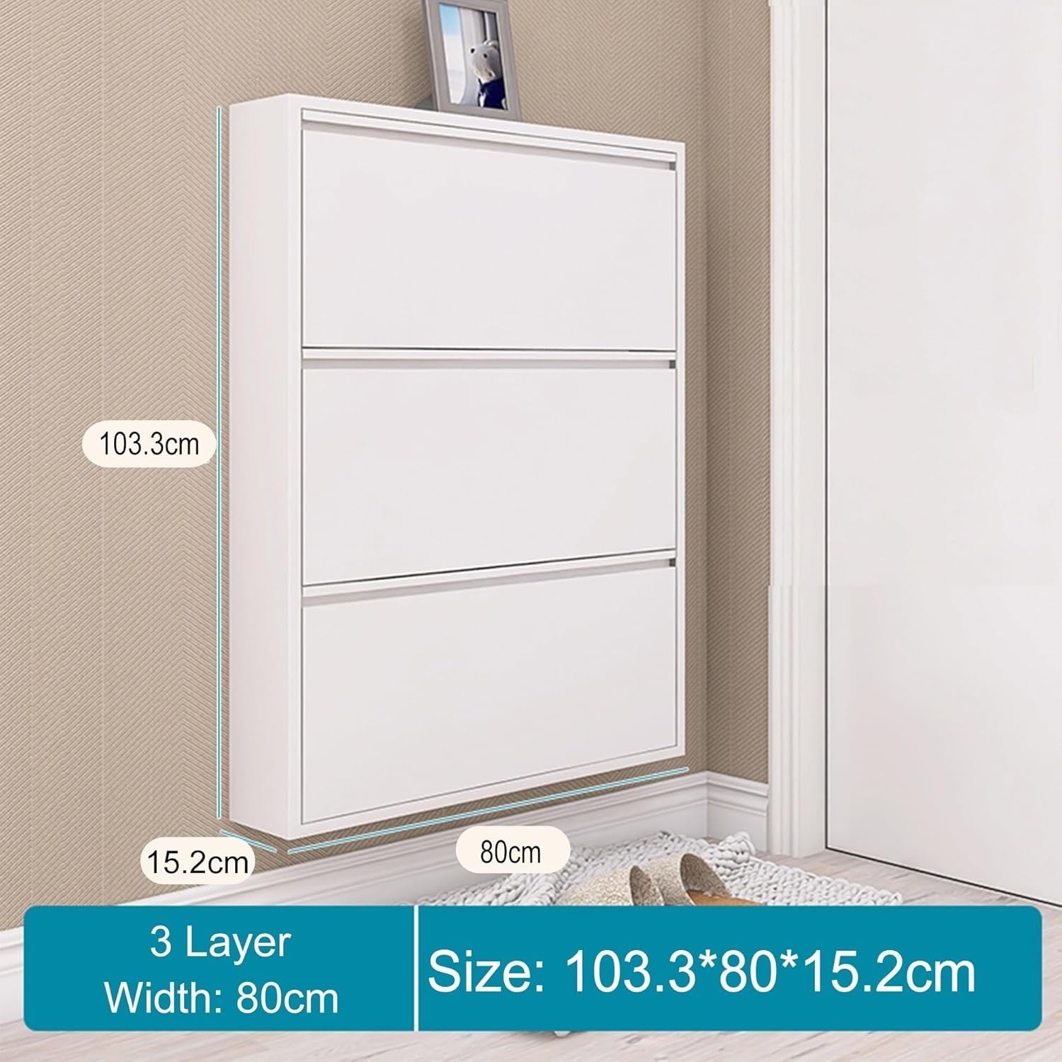 Slim 80cm 3-Tier Shoe Cabinet – Hidden Flip-Down Storage for Entryway