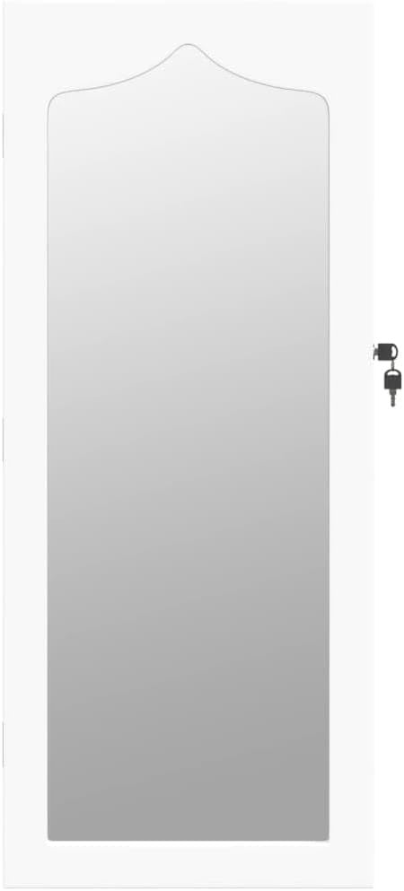Lockable Wall Mounted Jewelry Cabinet Mirror Slim Storage Organizer White