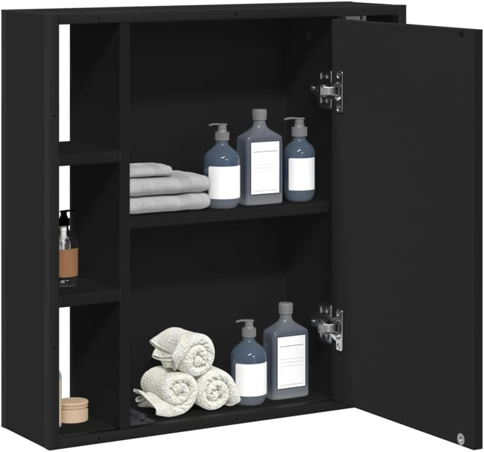 Wall Mounted Bathroom Mirror Cabinet Black | 60x16x60cm | Storage Shelves