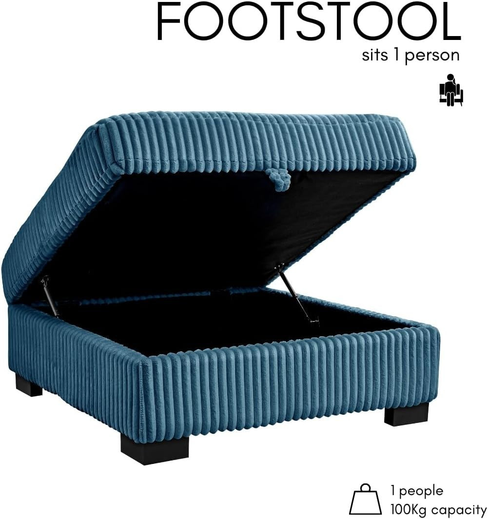 Blue Teddy Jumbo Cord Storage Footstool for L-Shape Corner Sofa
