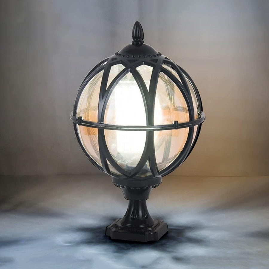 Vintage Globe Post Light, IP55 Waterproof, E27 Base, Bronze Lantern
