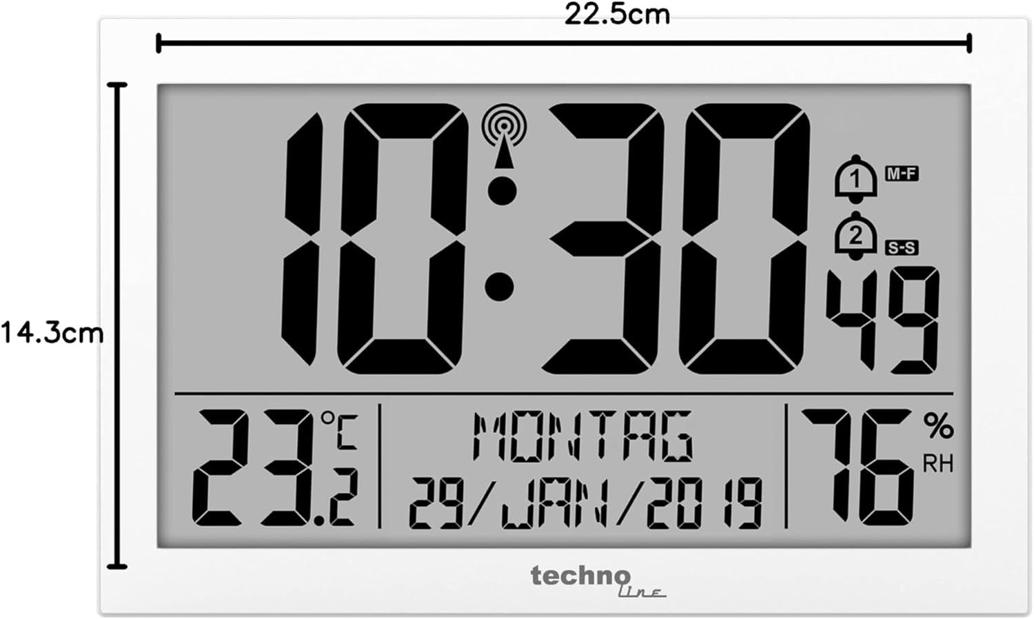 Large Digital Radio-Controlled Wall Clock with Date Temp Indoor Display