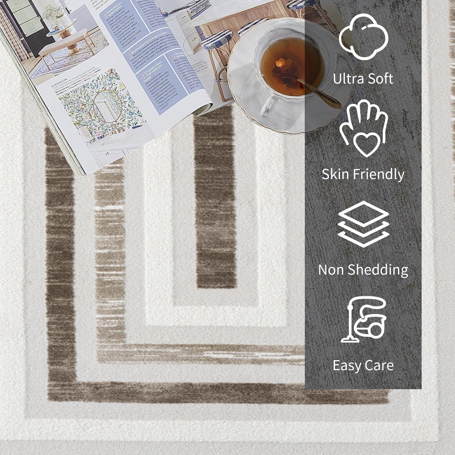 Large Washable Area Rug 200x290cm Anti Slip Geometric Soft Low Pile