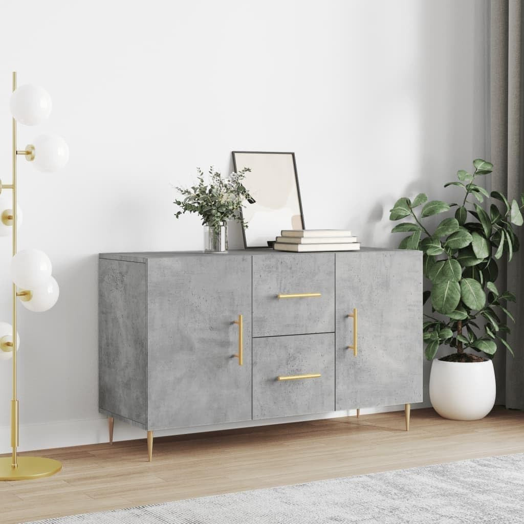 Concrete Grey Sideboard Cabinet Storage Drawers Modern Metal Legs 100cm Wide