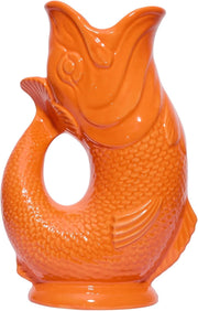 Fish Shaped Glug Jug Orange Ceramic Water Pitcher Decorative 0.6L 22cm