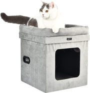 Collapsible Cat House Bed Indoor Cube Hideaway Soft Sherpa Pet Cave