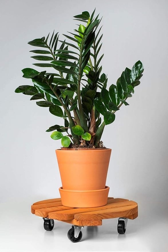 38cm Wooden Plant Pot Caddy Round Rolling Stand Indoor Outdoor Plant Trolley