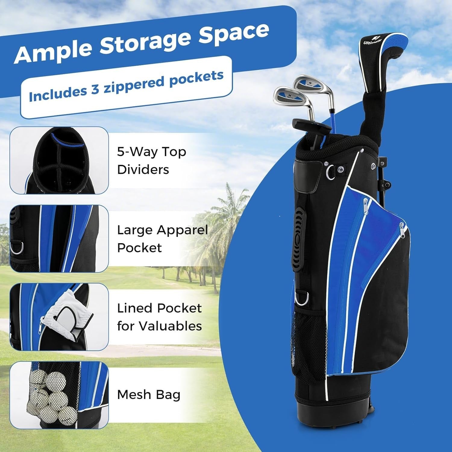 Junior Golf Club Set Right Hand Kids Fairway Irons Putter Stand Bag