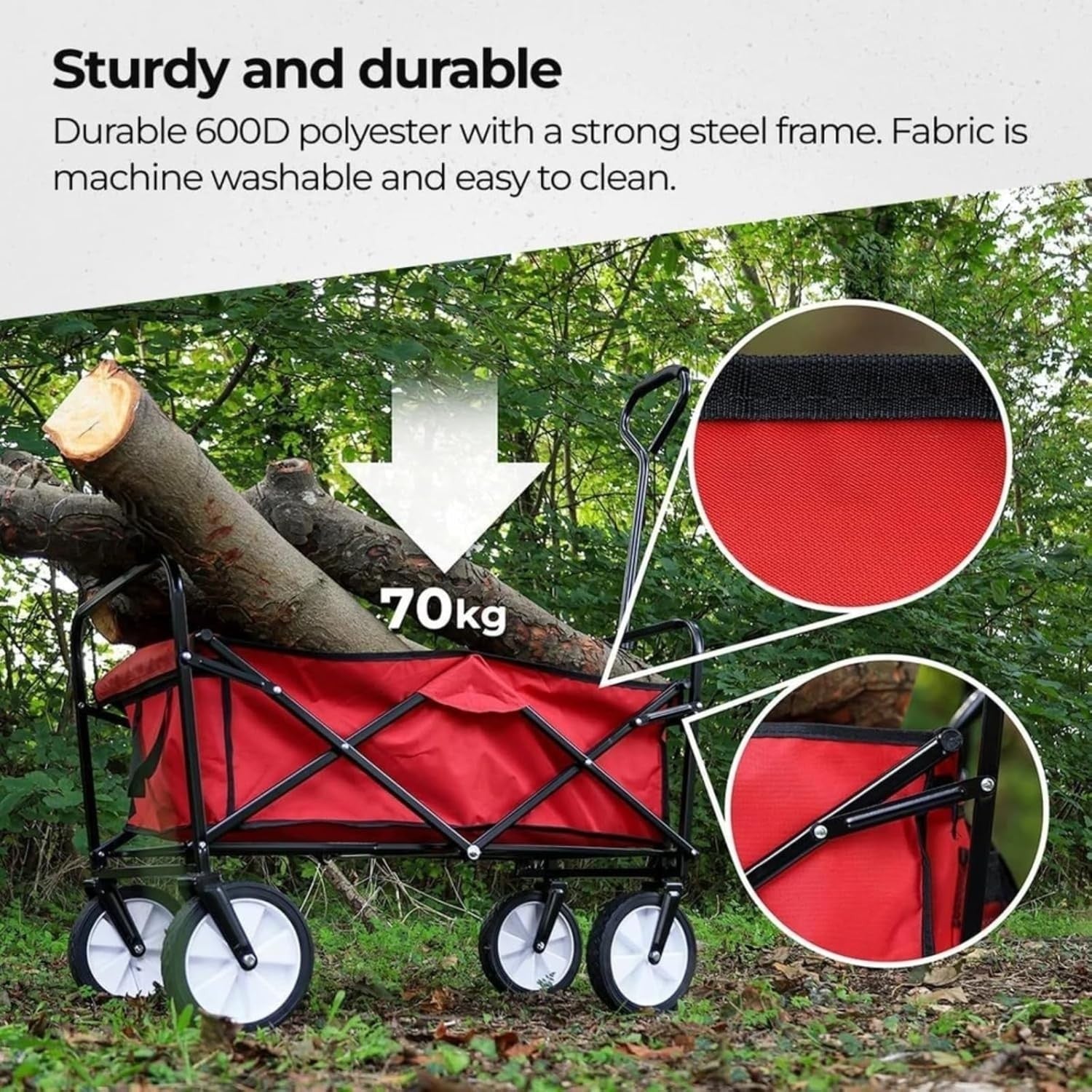 Heavy Duty Folding Wagon 70kg Collapsible Trolley Cart w/All Terrain Wheels Red