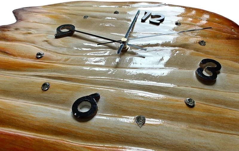 Hand-Carved Wooden Wall Clock 60x40cm Silent Quartz Rustic Home Decor