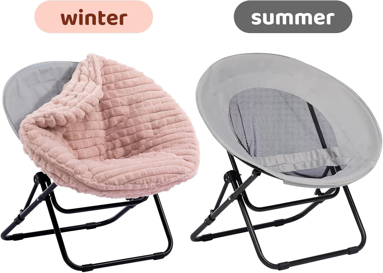 Soft Faux Fur Folding Moon Chair - Portable Lounge Chair for Bedroom, Pink