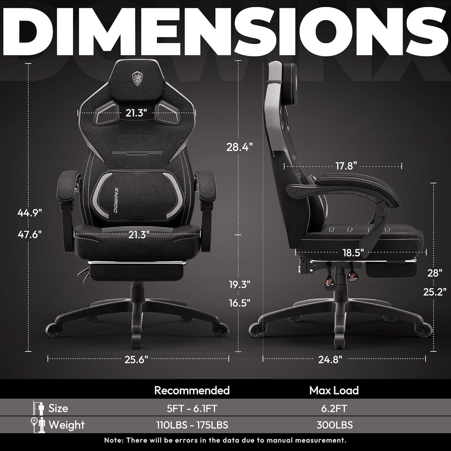 Dowinx Fabric Gaming Chair w/ Footrest Large Black