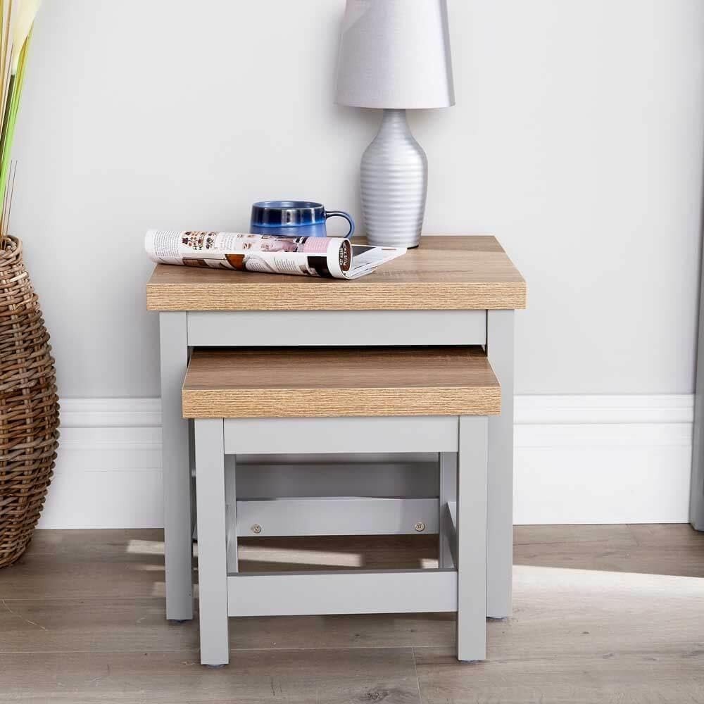 Nest of 2 Grey Side Tables Modern Living Room Engineered Wood Home Assembly
