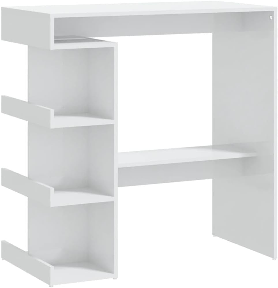 Modern Bar Table Storage Shelves, High Gloss White Space Saving Kitchen Counter