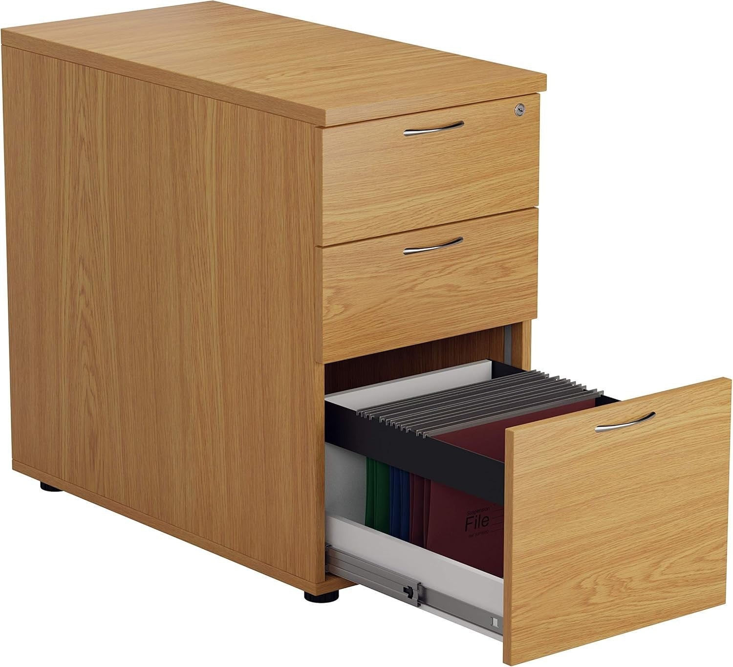 Oak 3 Drawer Lockable Filing Cabinet 40.4x80x73cm Wood