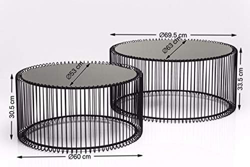 Modern Black Round Glass Coffee Table Set of 2 – Steel Frame, 70cm & 60cm
