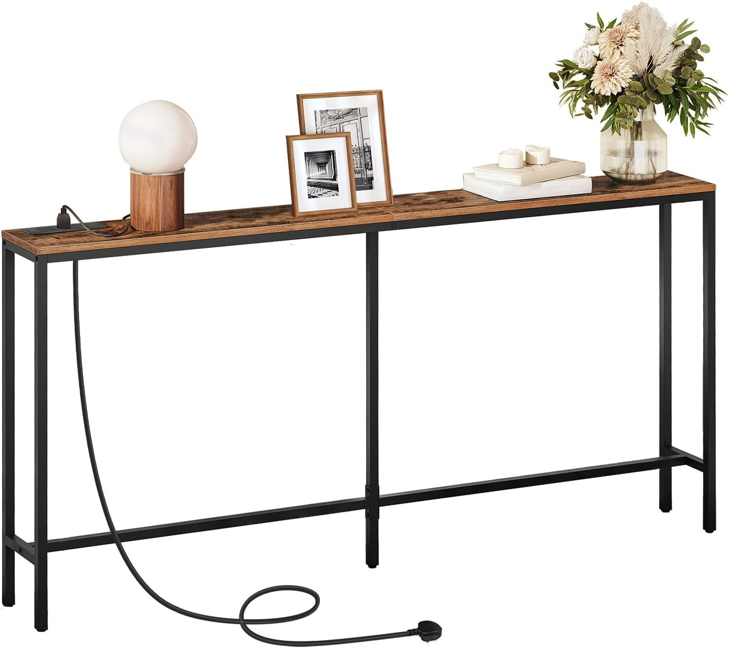 Console Table with Power Outlet USB Ports, Narrow Sofa Table 160cm