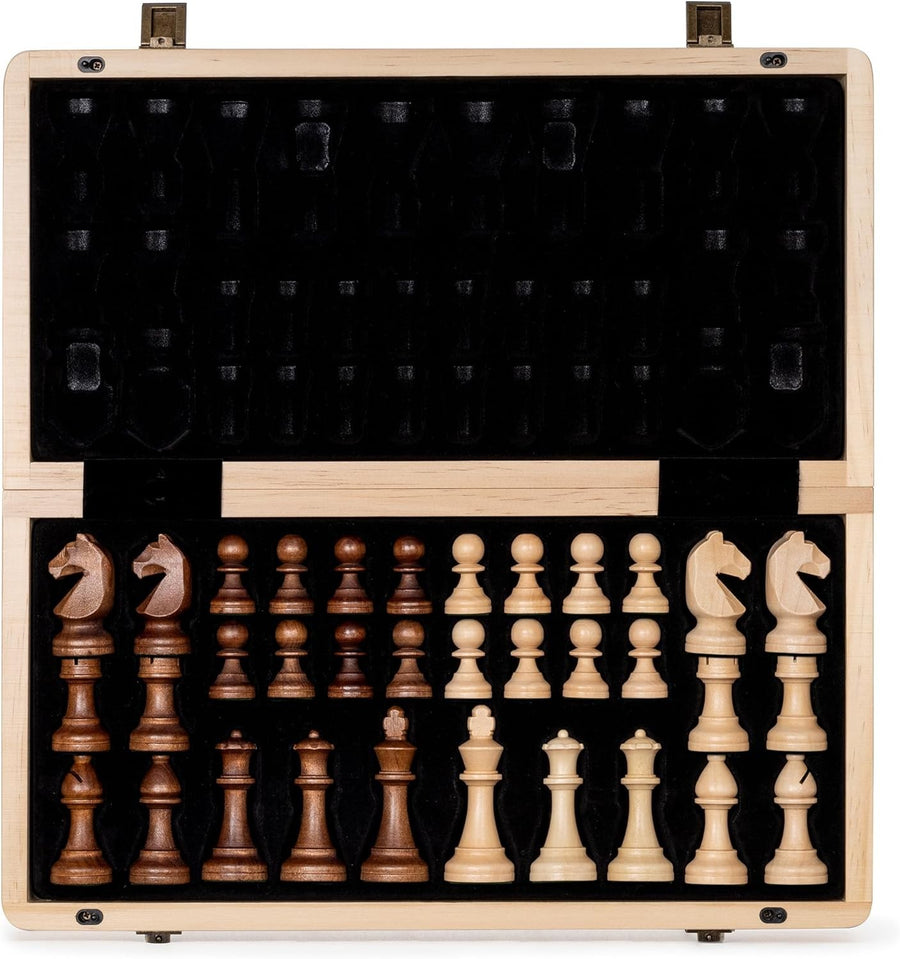 15" Magnetic Wooden Chess Set Folding Board w/ 3" Staunton Pieces