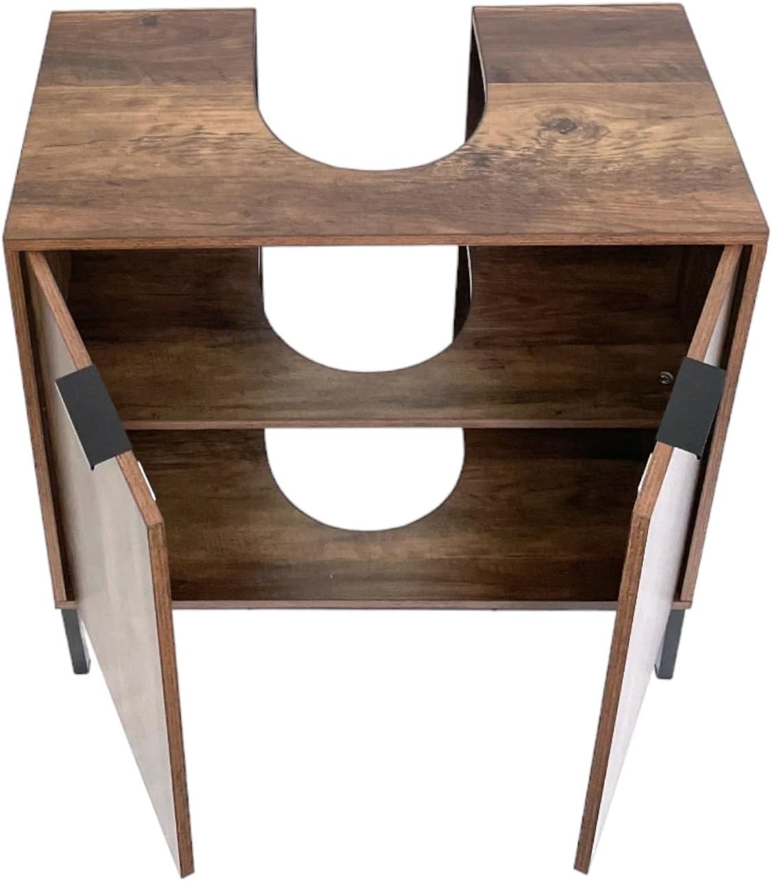 Rustic Oak Under Sink Bathroom Cabinet with Double Doors & Storage Shelf