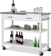 Kitchen Island Trolley with Stainless Steel Top, 2 Drawers & Lockable Wheels