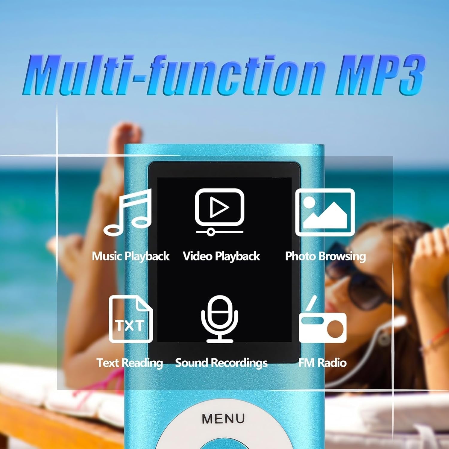 64GB MP3 Player Blue Bluetooth HiFi 1.8" LCD Speaker