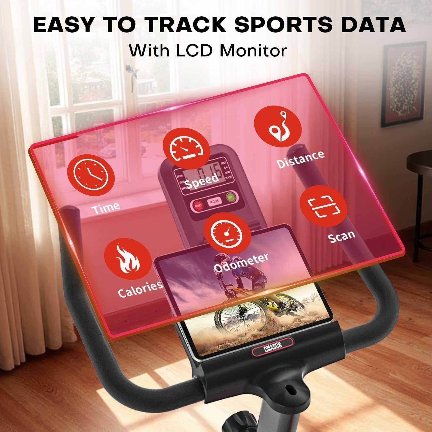Silent Magnetic Indoor Cycling Bike w/ LCD Monitor, Tablet Holder, 350lbs Cap