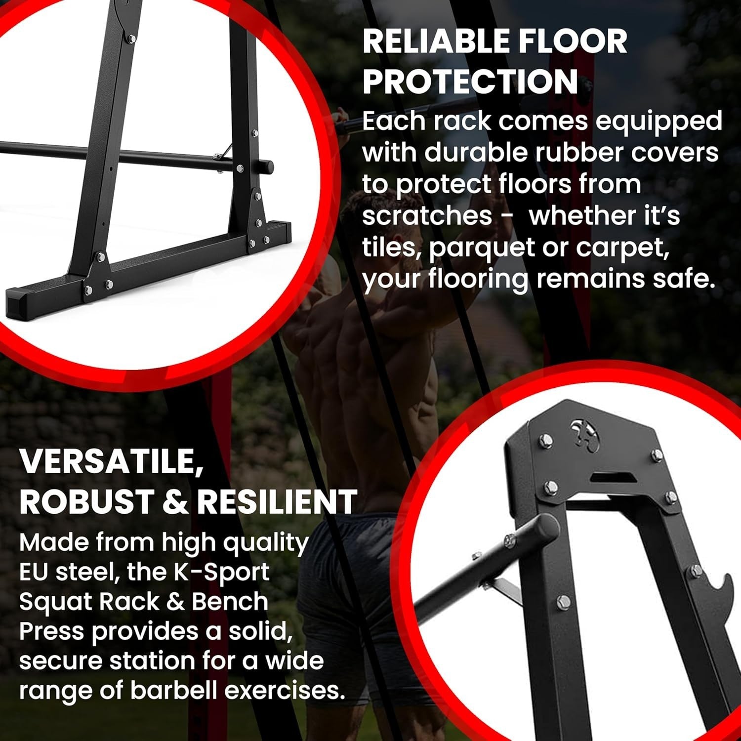 K-Sport Squat Stand & Power Station – Home Gym Barbell Rack 194cm