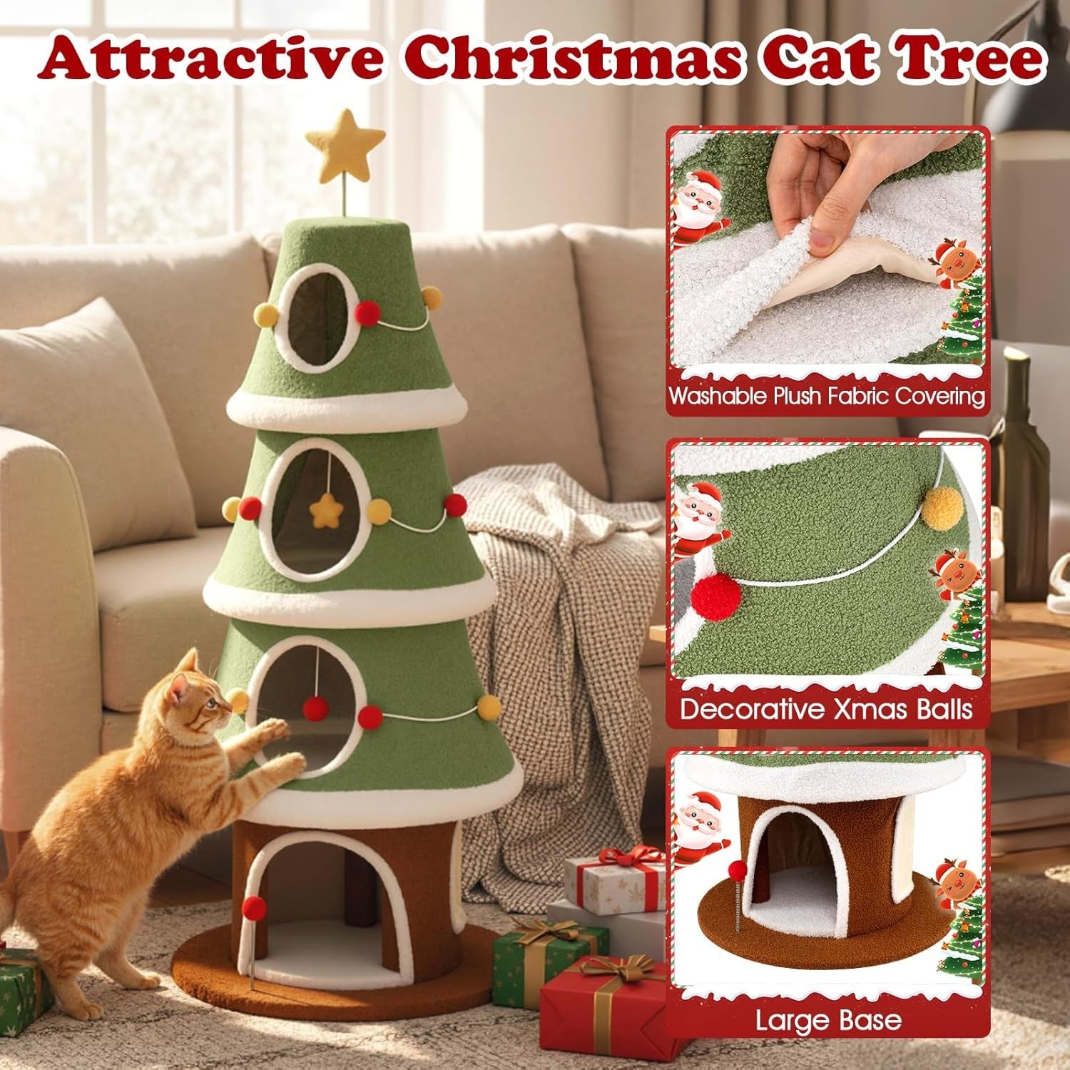 Christmas Cat Tree Tower 154cm Festive Green Multi-Level Condo Scratcher