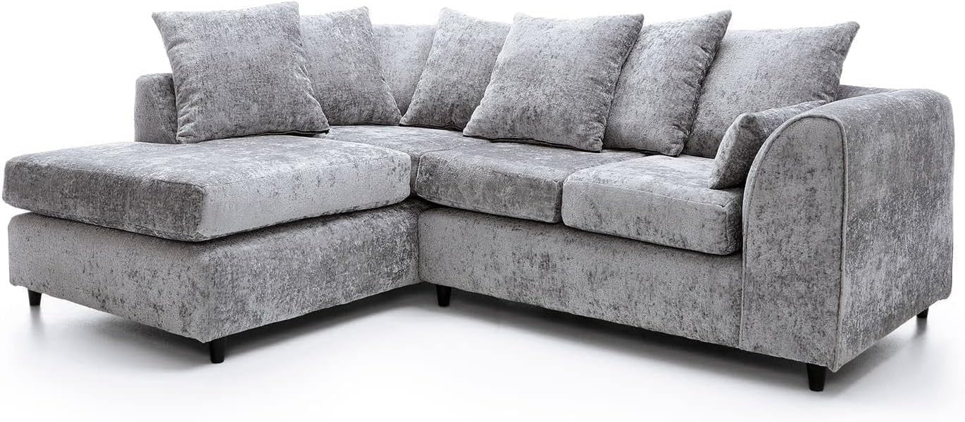 L-Shaped 4-Seater Corner Sofa Silver Soft Cushions Deep Seat for Lounging