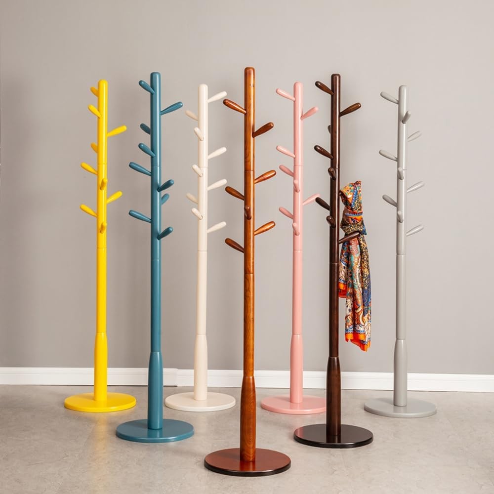 White Wooden Freestanding Coat Rack with 9 Hooks | Modern Hall Stand for Home