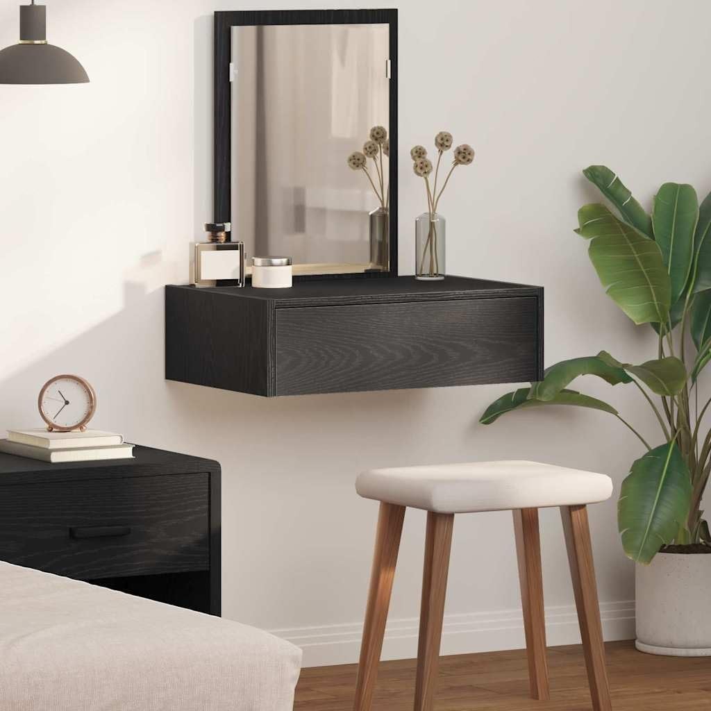 Modern Black Oak Dressing Table Vanity Desk Storage Drawer Small Space $\text{60