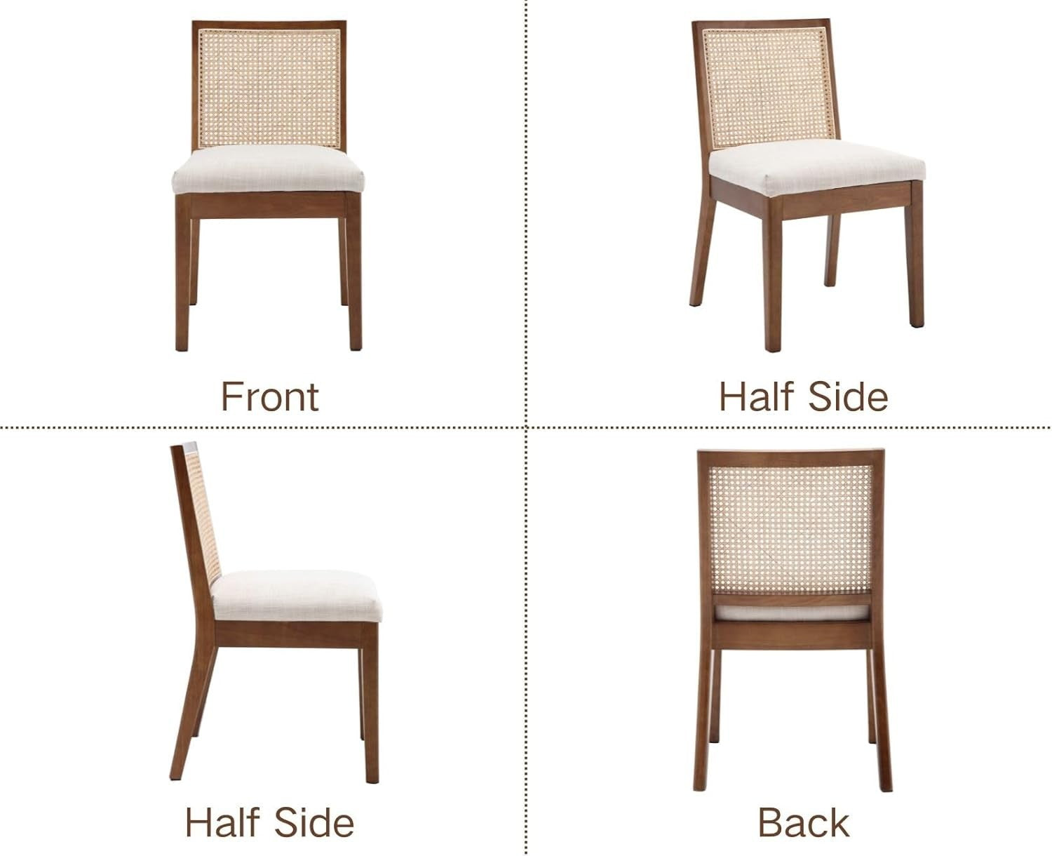 Set of 4 Rattan Dining Chairs Upholstered Seat Wooden Frame Mid Century