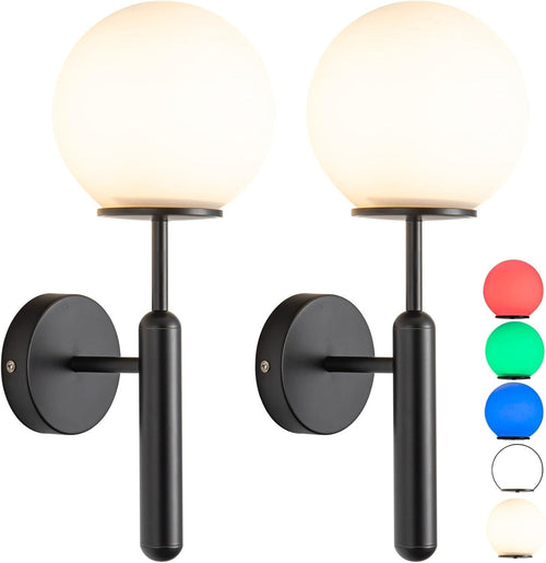 Battery Operated Black Brass Wall Sconces with Remote & Dimmable Glass