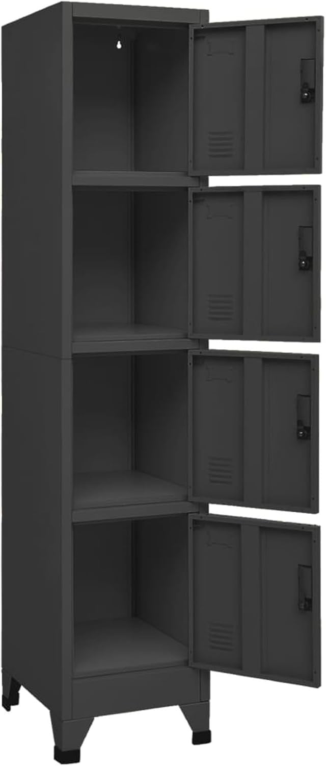 4 Door Metal Locker Cabinet Lockable Steel Storage Cupboard Office Gym 180cm
