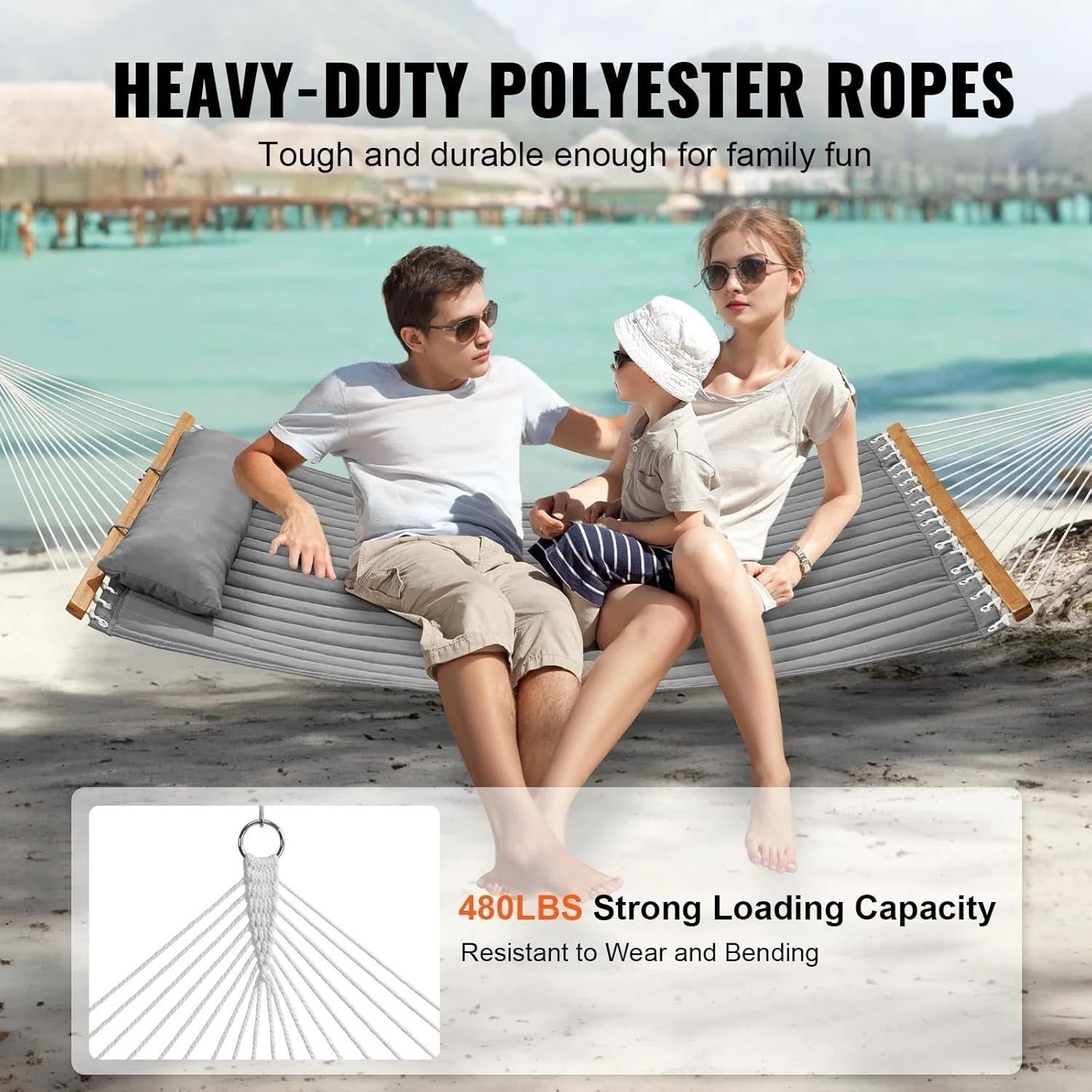 Luxury Quilted Hammock for 2 w/ Spreader Bar & Pillow – Garden Patio Relax
