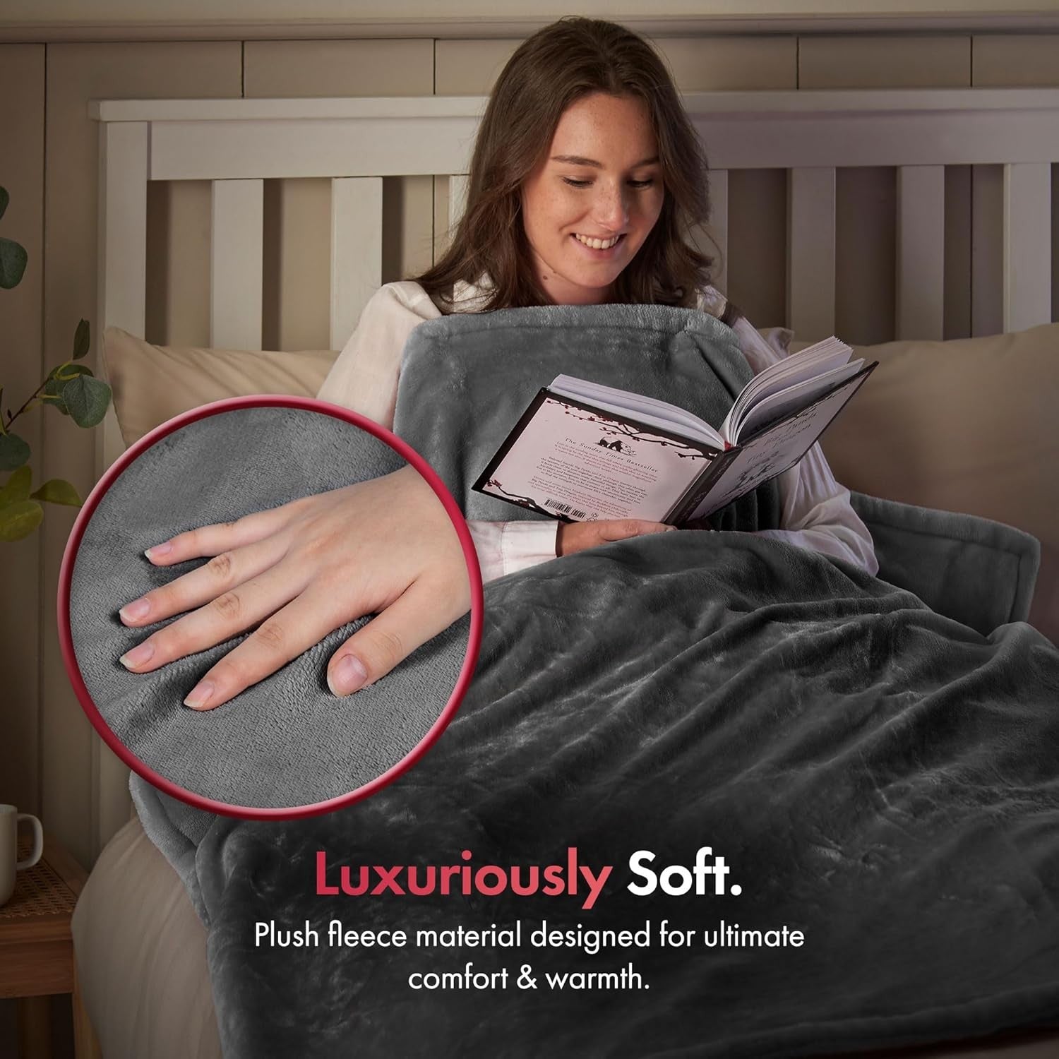 Electric Heated Throw Blanket Grey 160x130cm Soft Fleece 9 Heat Timer