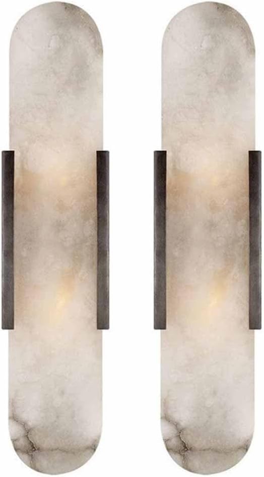 Modern Marble Wall Sconce Set of 2 Black LED Vanity Lights 50CM