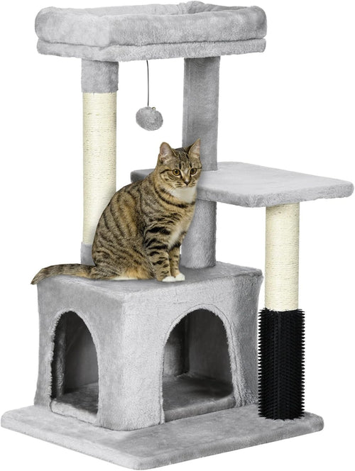 Cat Tree Tower for Indoor Cats with Condo Scratching Posts Hanging Toy Grey
