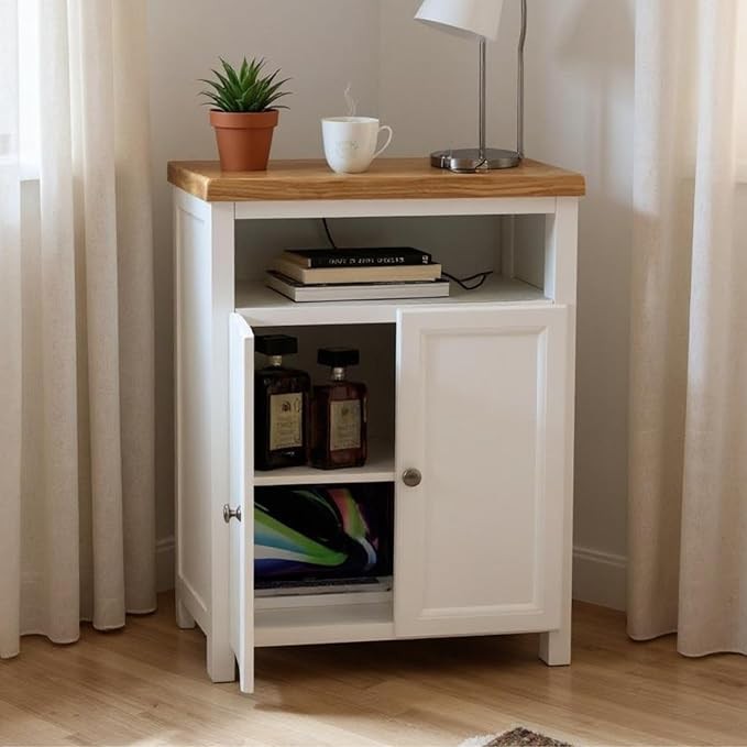 White Oak Storage Cabinet with Cupboard & Shelf 64x40x88cm Hallway Unit