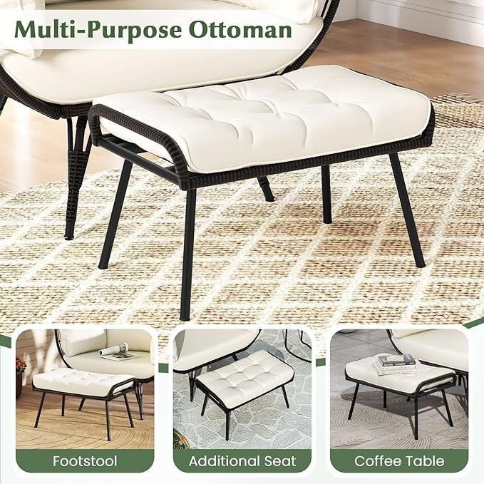 Extra Large Rattan Egg Chair with Footstool Outdoor Indoor Lounge Seat