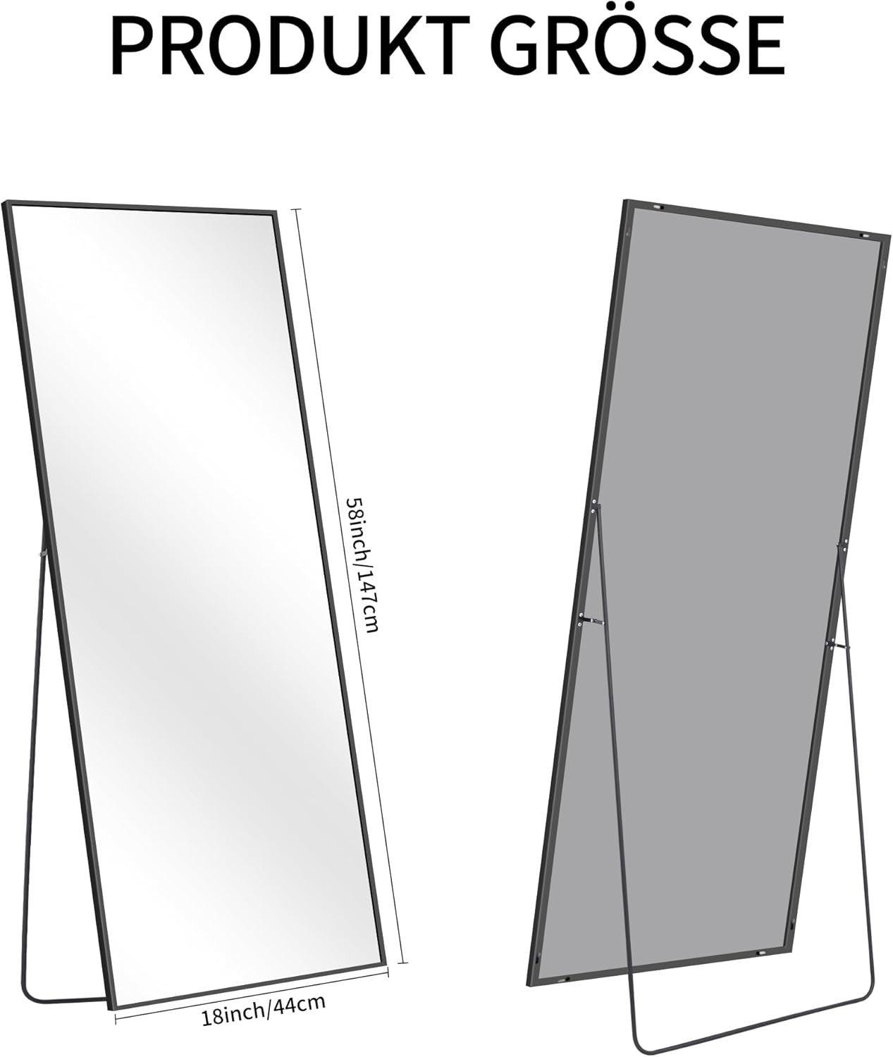 Full Length Black Mirror 147x44cm Freestanding & Wall Mount Bedroom Use