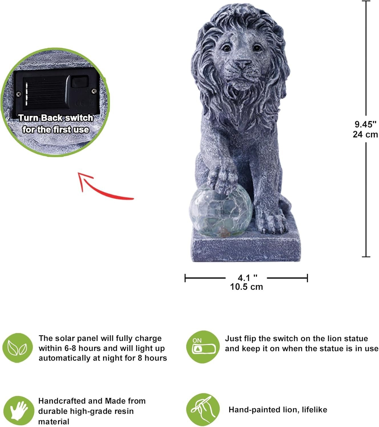 Solar Lion Garden Statue with LED Ball Light – Waterproof Resin Outdoor Ornament