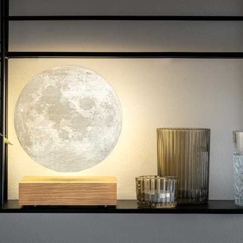 Lacquered White Ash Wood Magnetic Levitating Moon Lamp LED Light