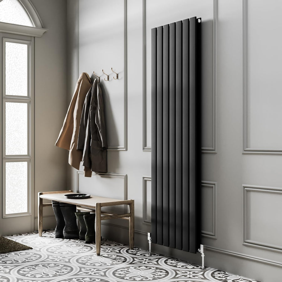 Vertical Flat Panel Radiator Black Double Column 1200x476mm High Heat