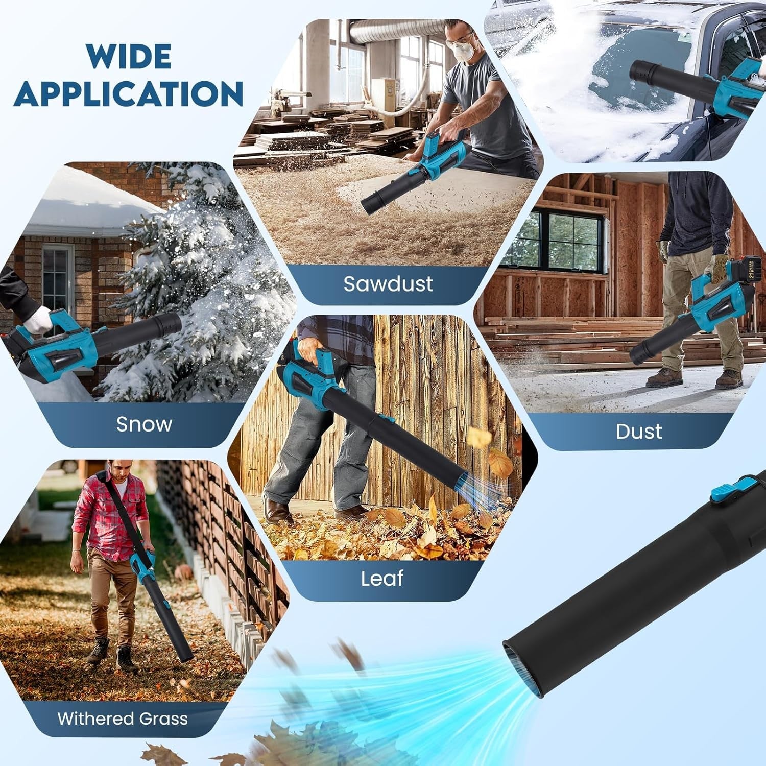 Cordless Leaf Blower 21V Dual Battery 5 Speed Turbo Handheld Garden