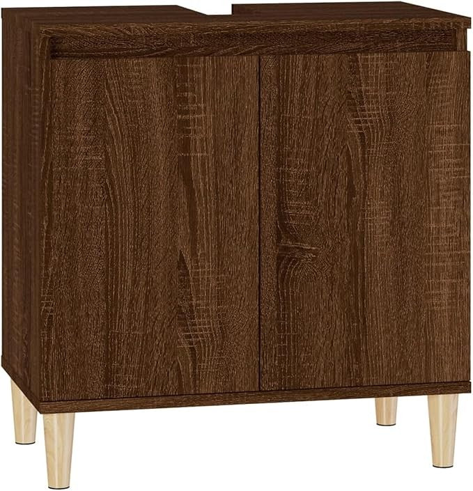 Brown Oak Under Sink Bathroom Cabinet 58cm Modern Vanity Storage Unit Cupboard